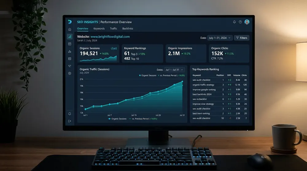 SEO analytics dashboard work sample by Prosengit Kundu